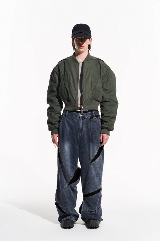 BLIND NO PLAN Zipper Destroyed Deconstructed Washed Denim Jeans