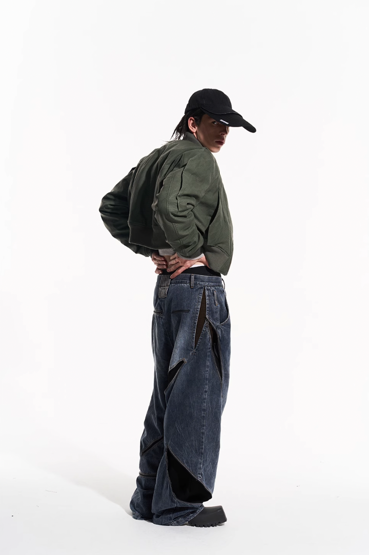 BLIND NO PLAN Zipper Destroyed Deconstructed Washed Denim Jeans