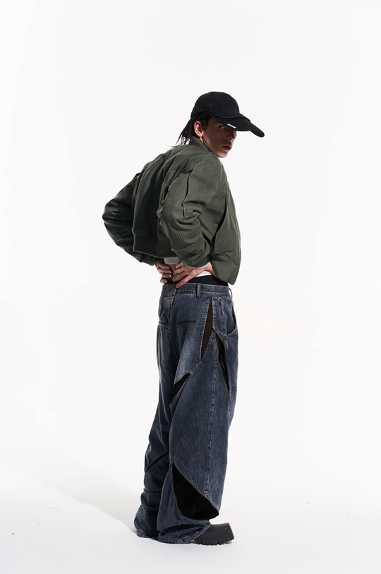 BLIND NO PLAN Zipper Destroyed Deconstructed Washed Denim Jeans