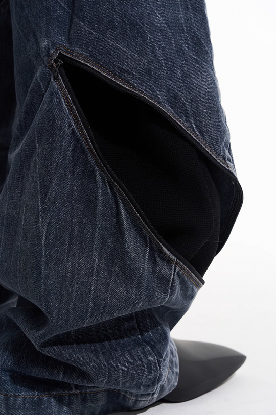 BLIND NO PLAN Zipper Destroyed Deconstructed Washed Denim Jeans