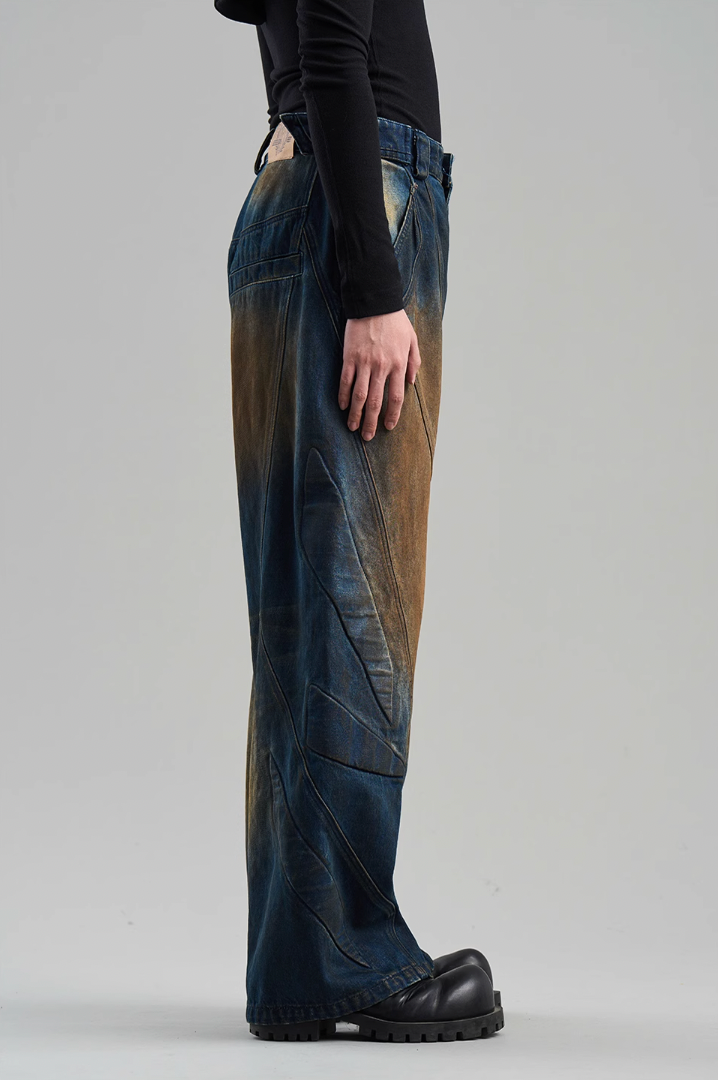 BLIND NO PLAN Mud Stained & Rusted Denim Jeans