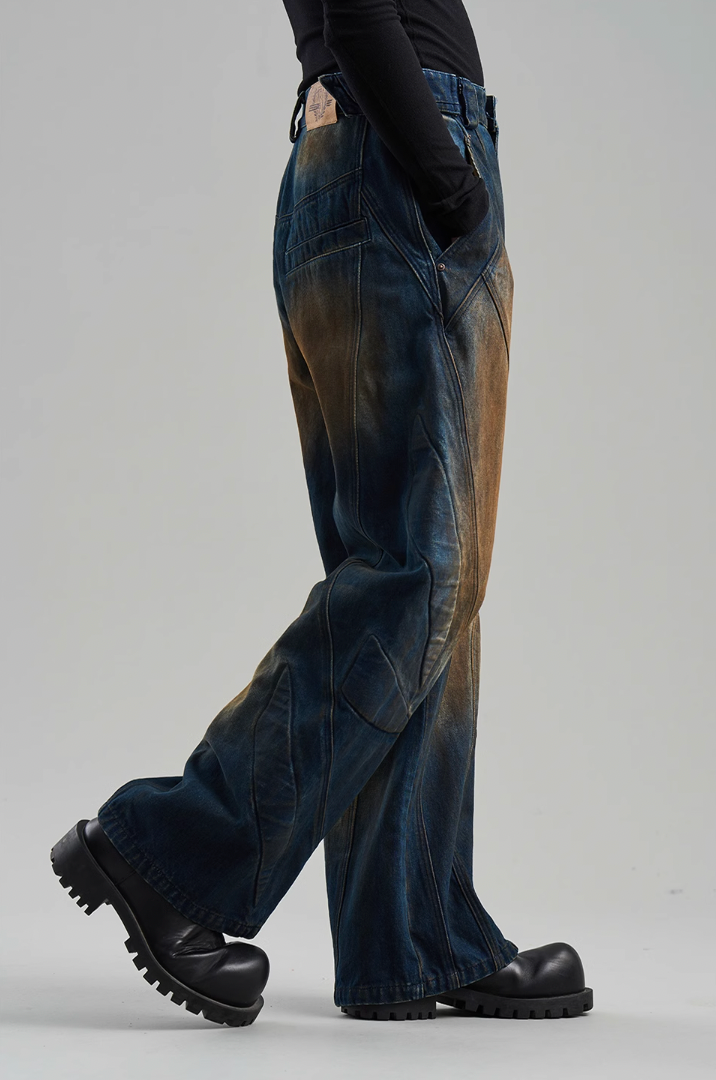 BLIND NO PLAN Mud Stained & Rusted Denim Jeans