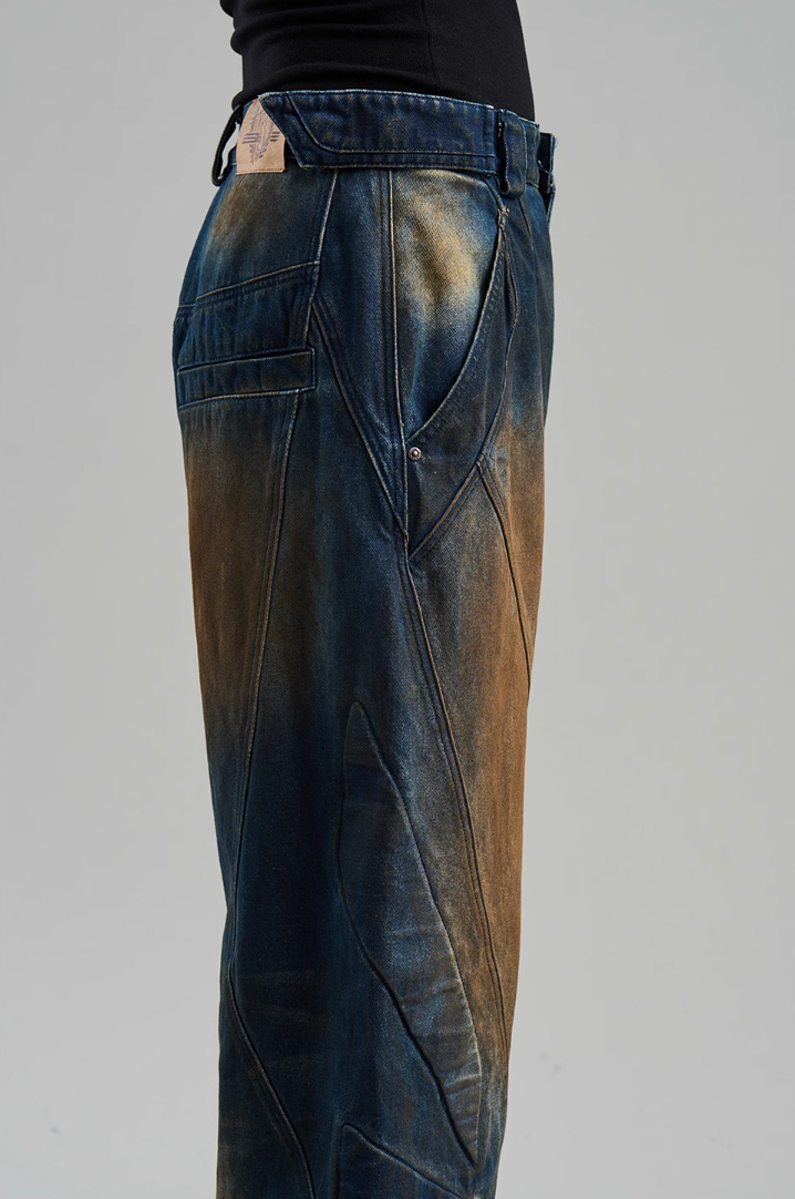 BLIND NO PLAN Mud Stained & Rusted Denim Jeans