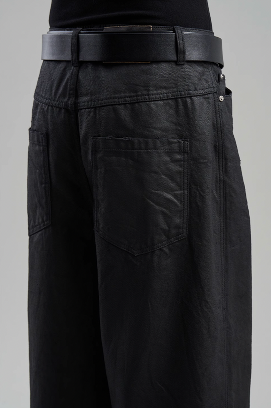 BLIND NO PLAN Coated Brushed Wax Pleated Straight Leg Pants