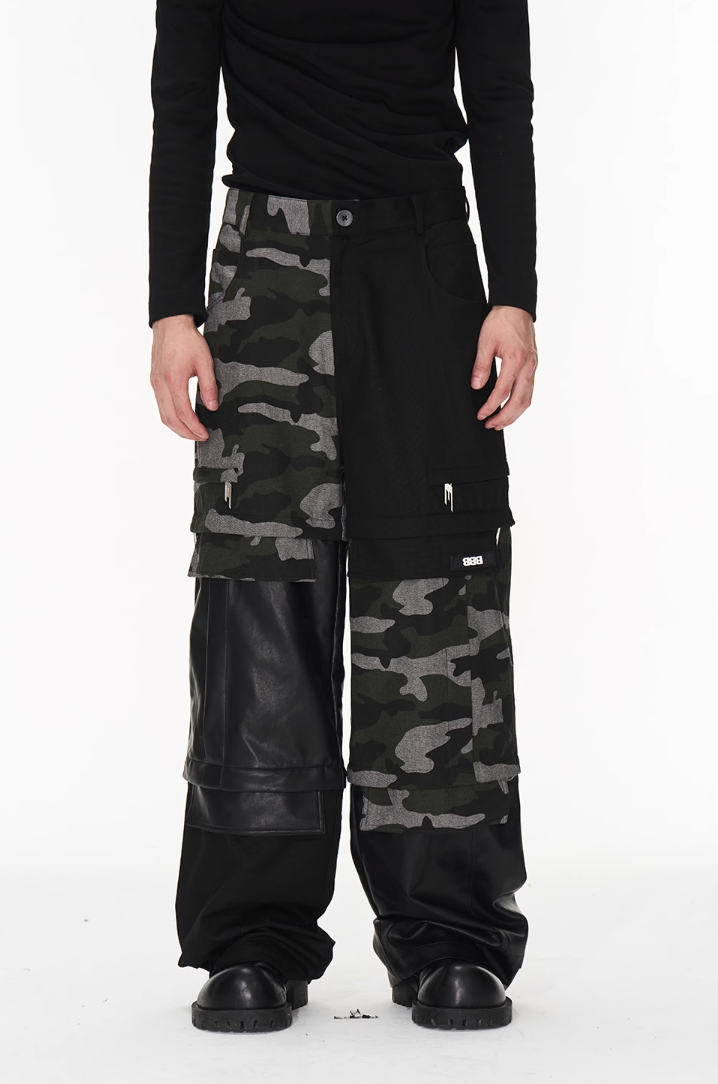 BLIND NO PLAN Camouflage Patchwork Removable Change Work Pants