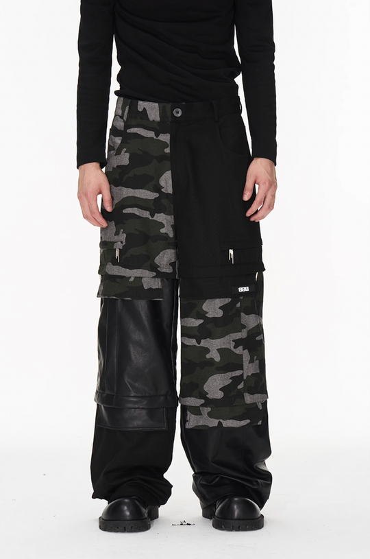 BLIND NO PLAN Camouflage Patchwork Removable Change Work Pants