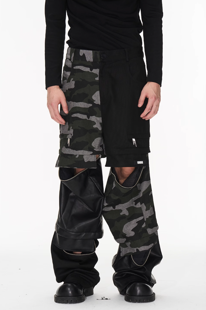BLIND NO PLAN Camouflage Patchwork Removable Change Work Pants