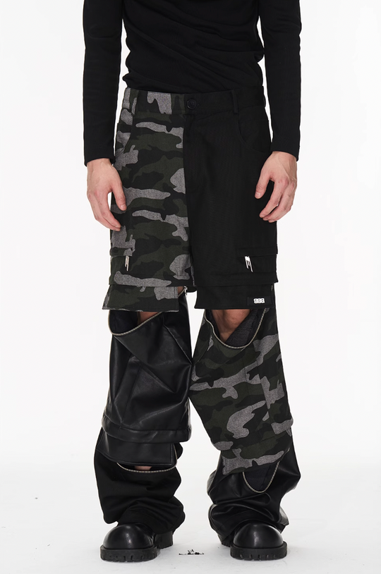BLIND NO PLAN Camouflage Patchwork Removable Change Work Pants