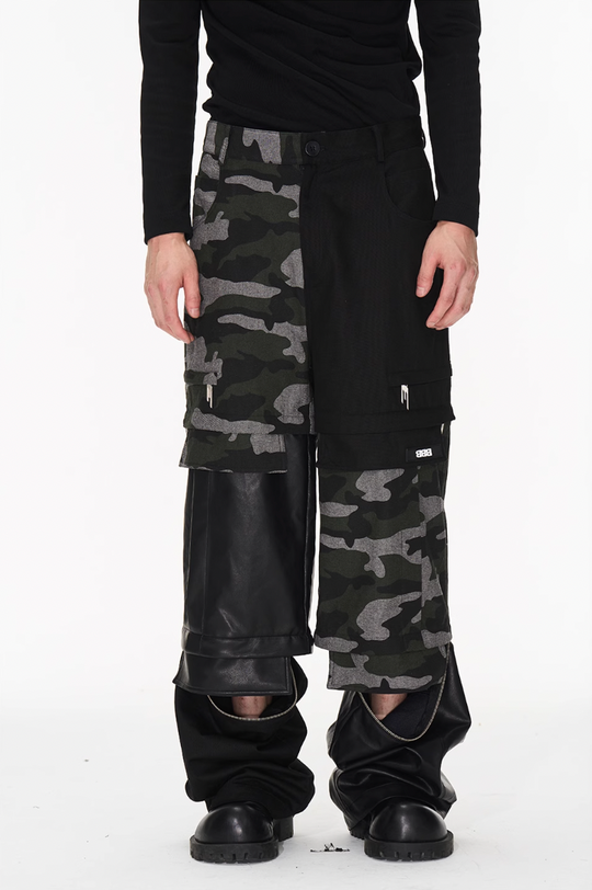 BLIND NO PLAN Camouflage Patchwork Removable Change Work Pants