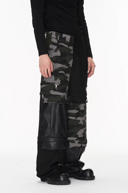BLIND NO PLAN Camouflage Patchwork Removable Change Work Pants