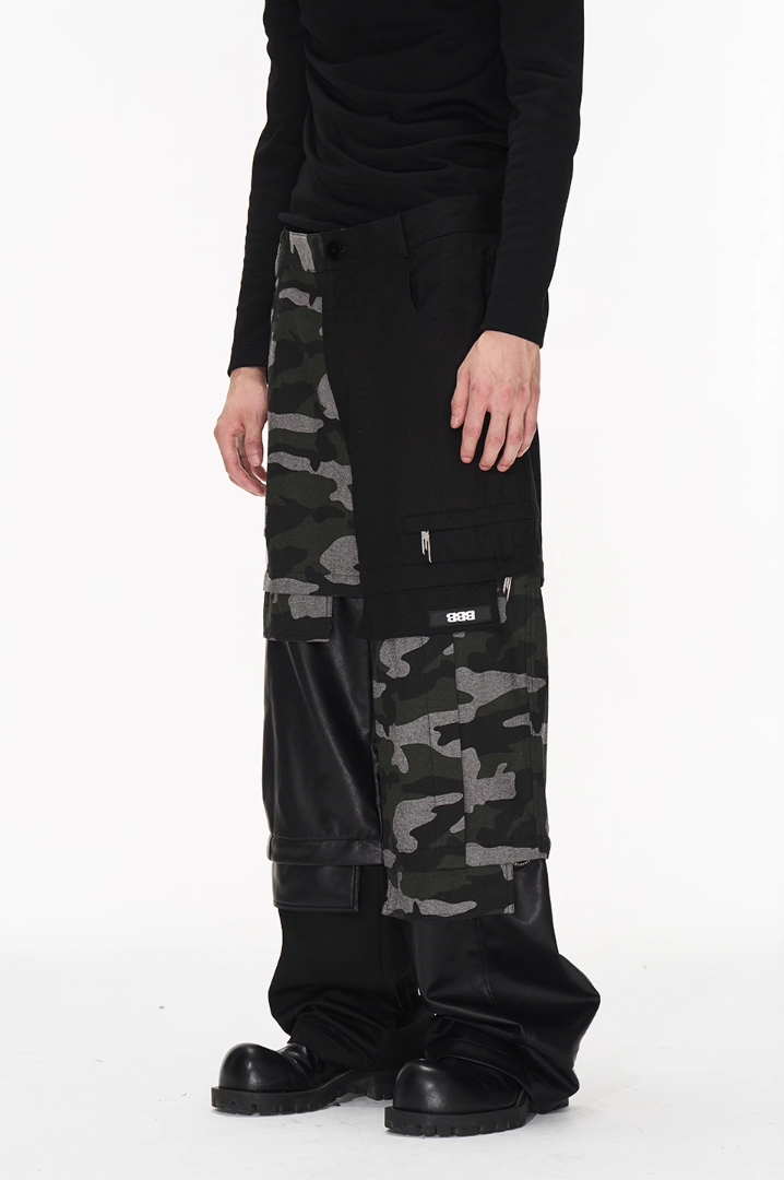 BLIND NO PLAN Camouflage Patchwork Removable Change Work Pants