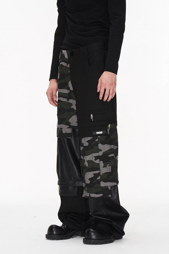 BLIND NO PLAN Camouflage Patchwork Removable Change Work Pants