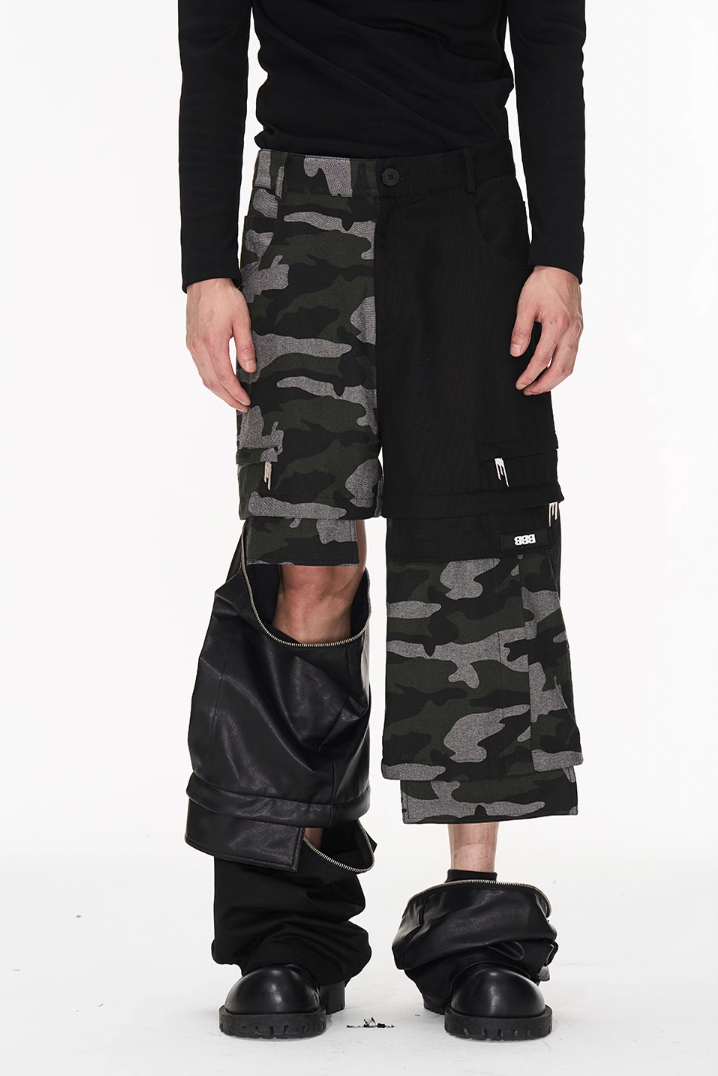 BLIND NO PLAN Camouflage Patchwork Removable Change Work Pants