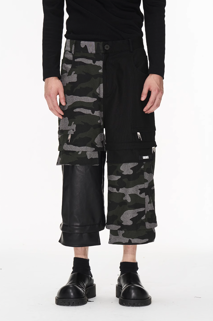 BLIND NO PLAN Camouflage Patchwork Removable Change Work Pants