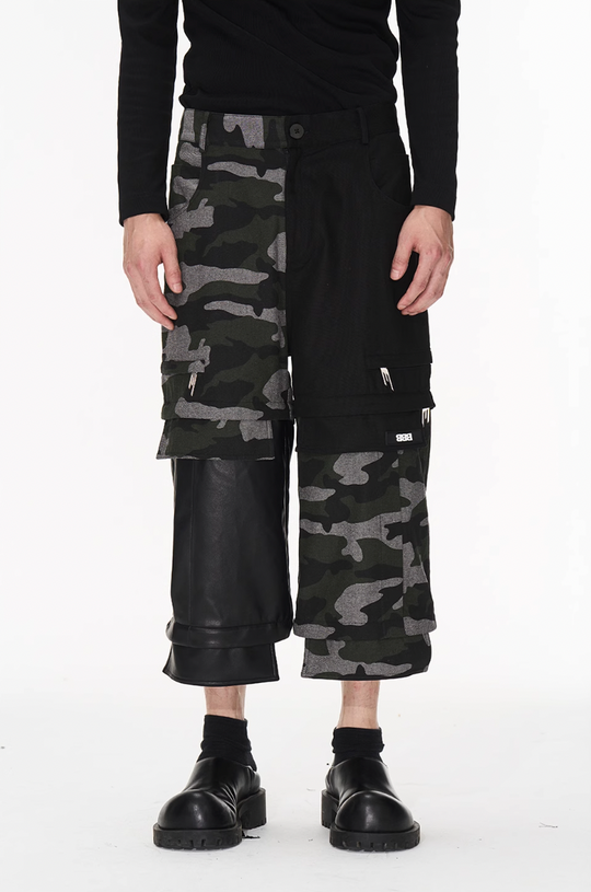 BLIND NO PLAN Camouflage Patchwork Removable Change Work Pants