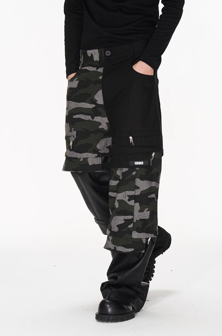 BLIND NO PLAN Camouflage Patchwork Removable Change Work Pants