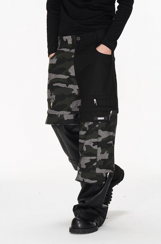 BLIND NO PLAN Camouflage Patchwork Removable Change Work Pants