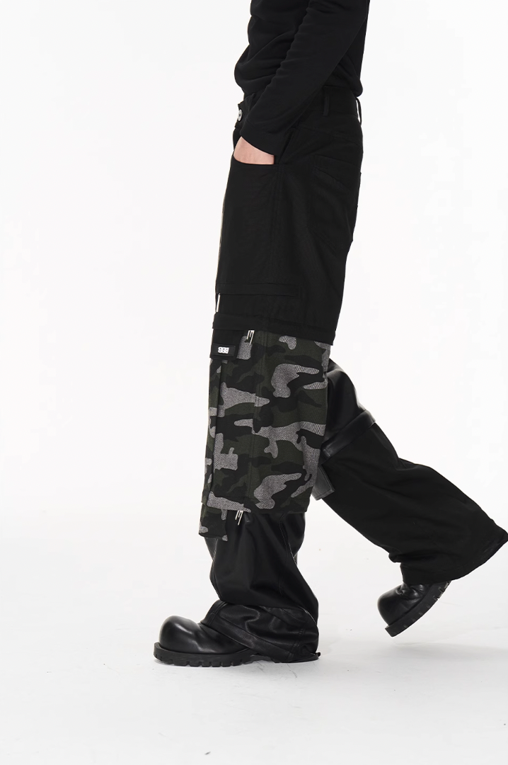 BLIND NO PLAN Camouflage Patchwork Removable Change Work Pants