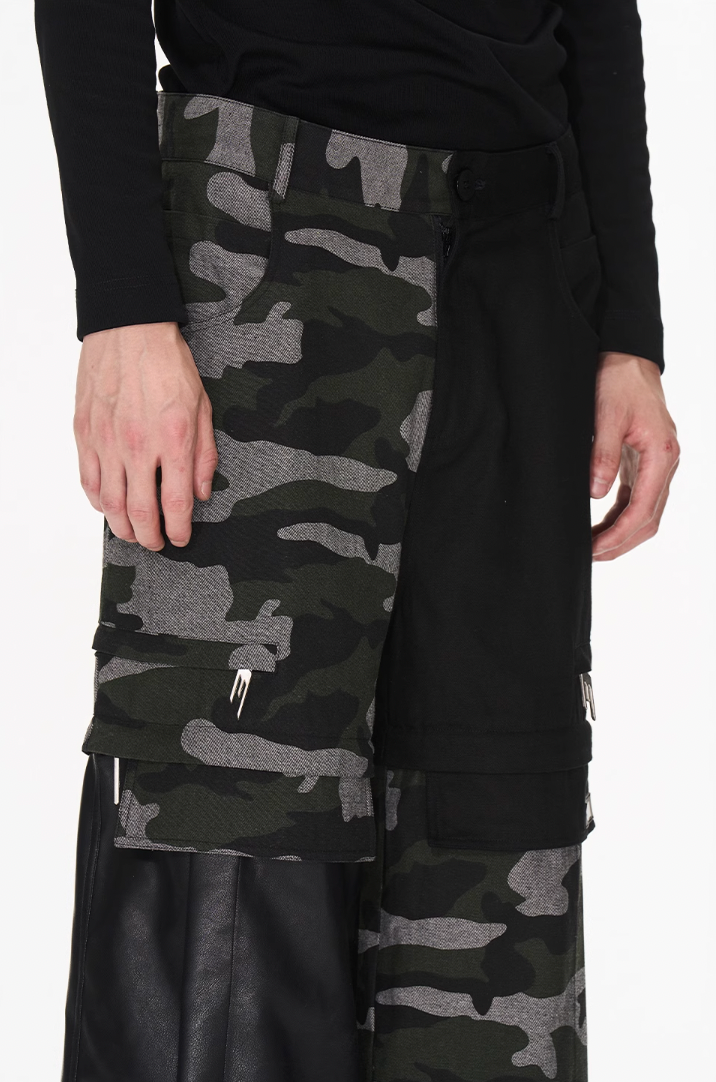 BLIND NO PLAN Camouflage Patchwork Removable Change Work Pants