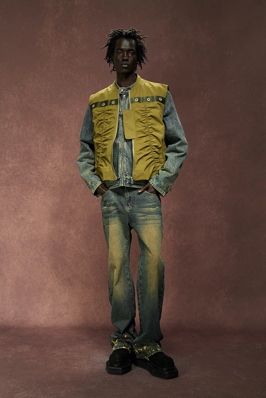 YADcrew Drawstring Pleated Sleeveless Vest