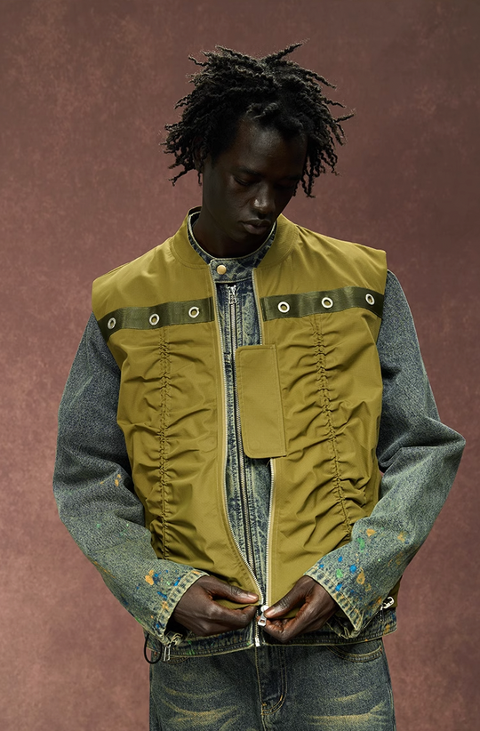 YADcrew Drawstring Pleated Sleeveless Vest