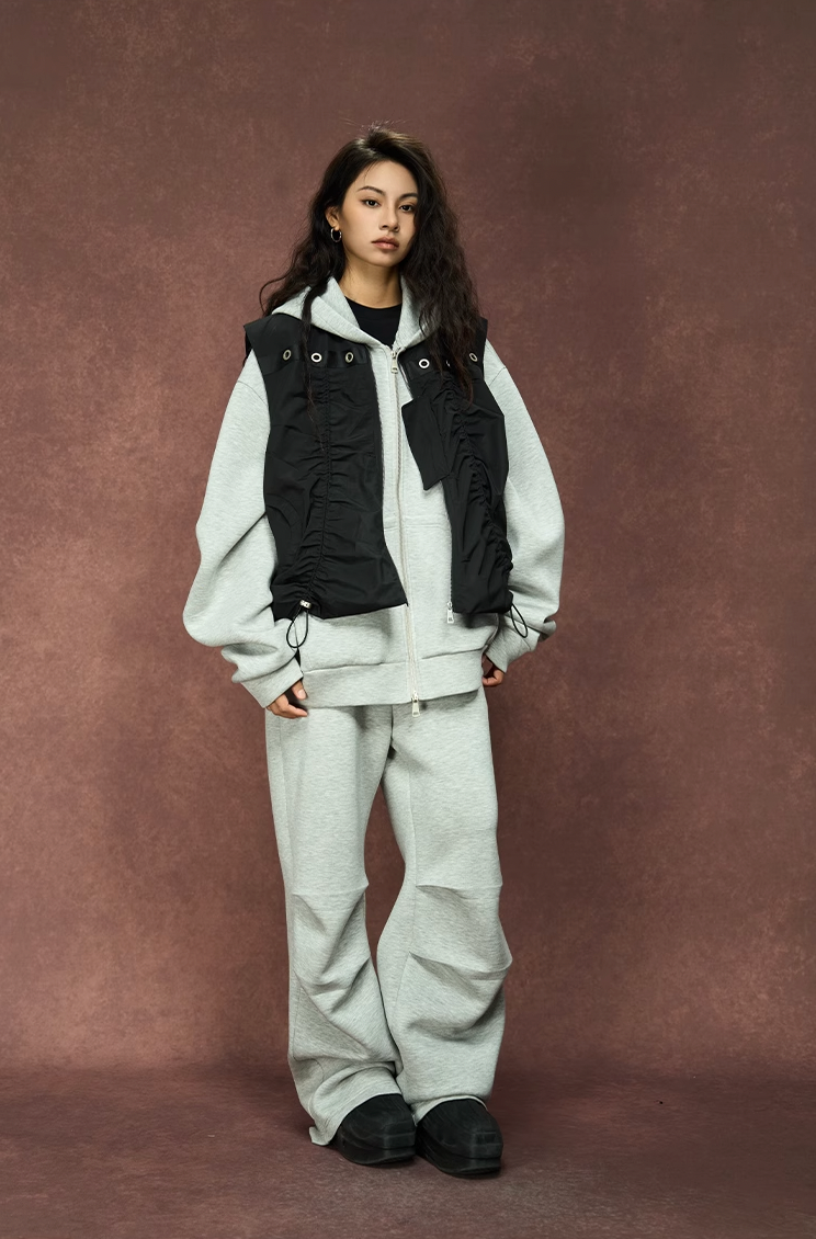 YADcrew Drawstring Pleated Sleeveless Vest