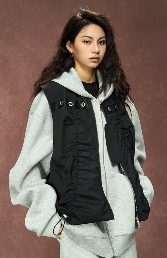 YADcrew Drawstring Pleated Sleeveless Vest