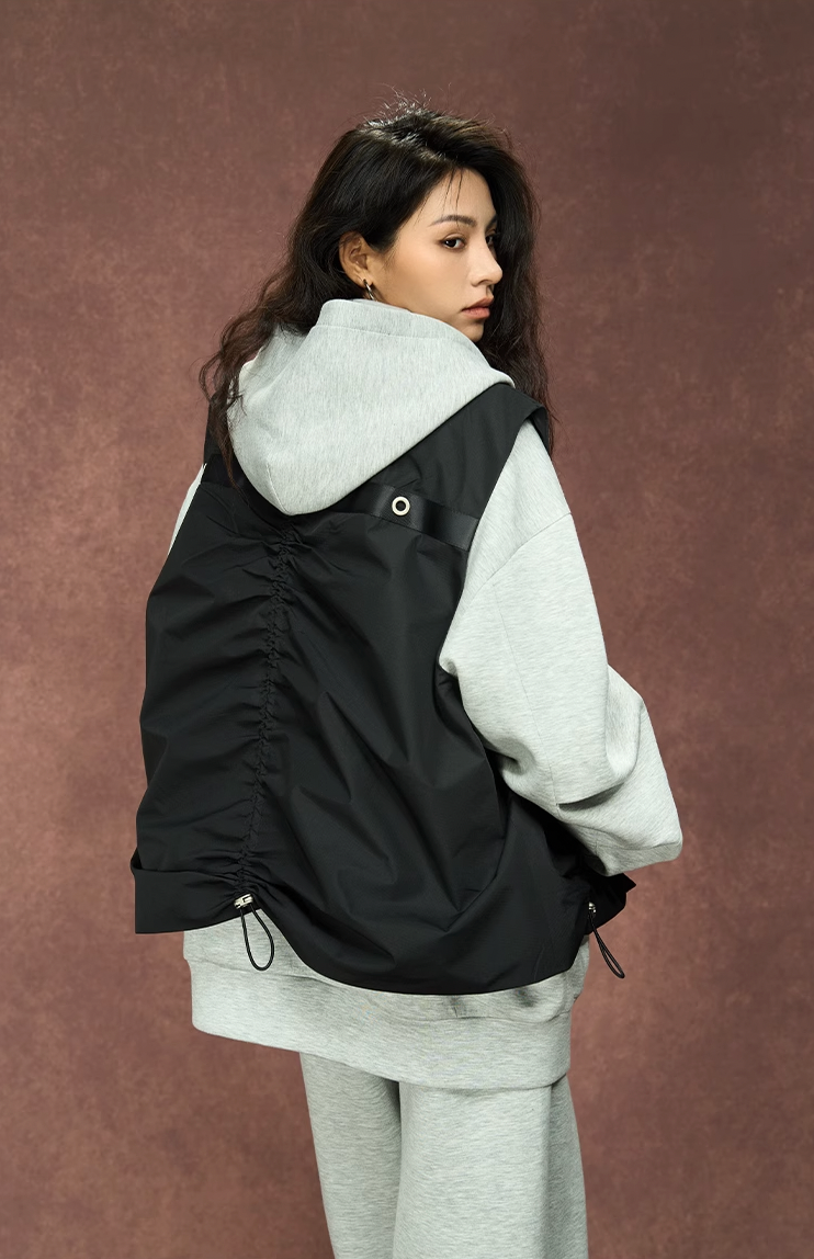 YADcrew Drawstring Pleated Sleeveless Vest