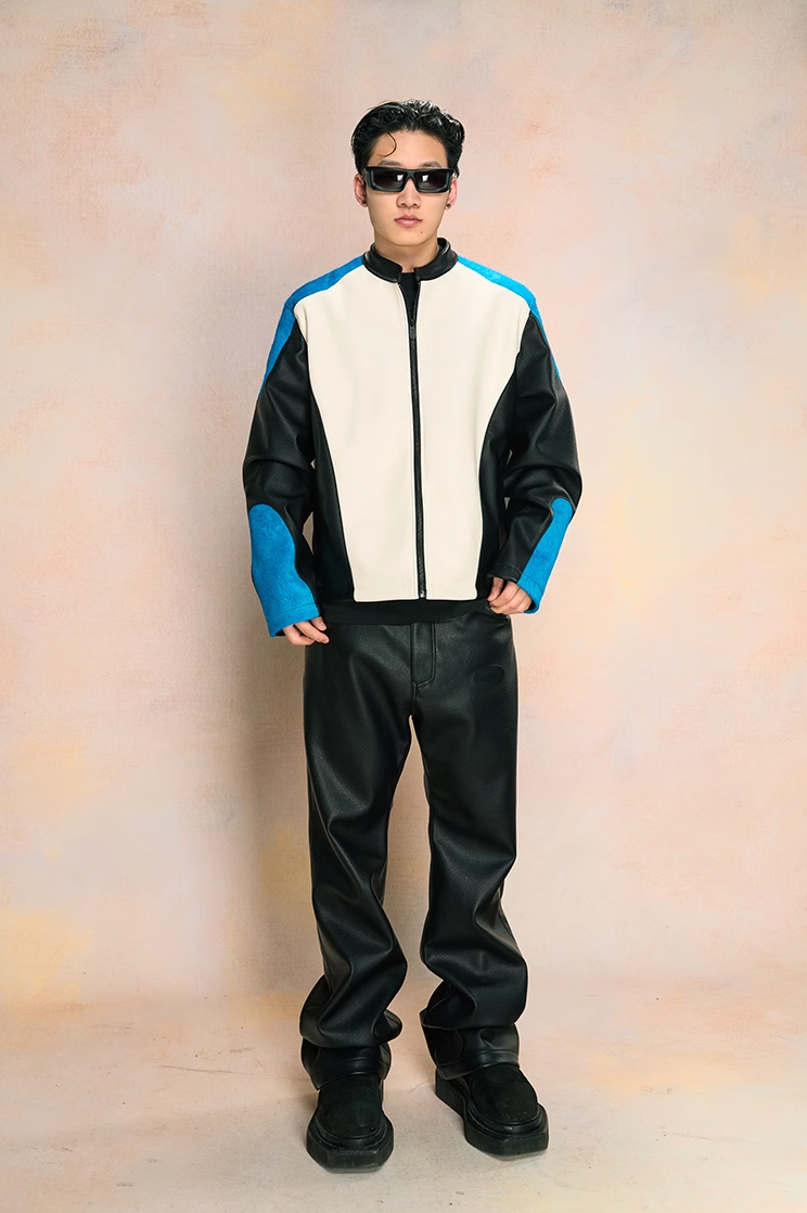 YADcrew Mink Fur Leather Biker Racing Jacket