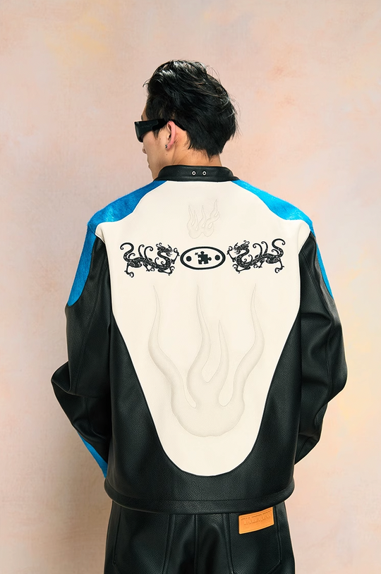 YADcrew Mink Fur Leather Biker Racing Jacket