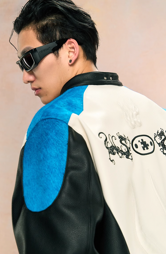 YADcrew Mink Fur Leather Biker Racing Jacket