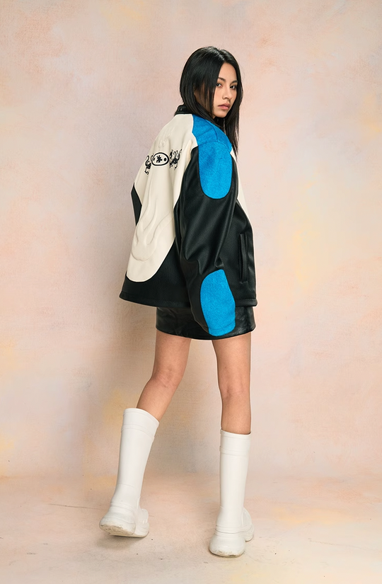 YADcrew Mink Fur Leather Biker Racing Jacket