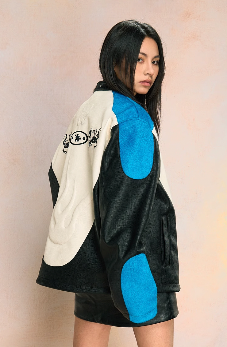 YADcrew Mink Fur Leather Biker Racing Jacket