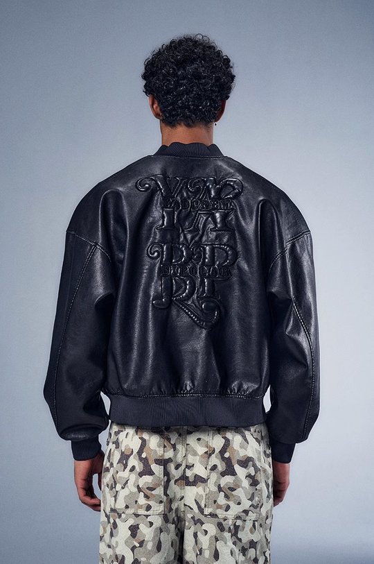 YADcrew x BIPOLAR Distressed 3D Cotton Filled Leather Bomber Jacket