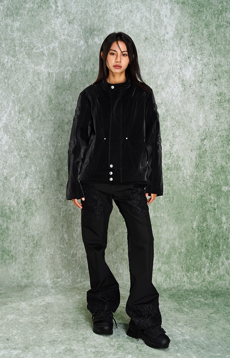 YADcrew x SmallTownKid 3D Cotton Special Texture Leather Jacket