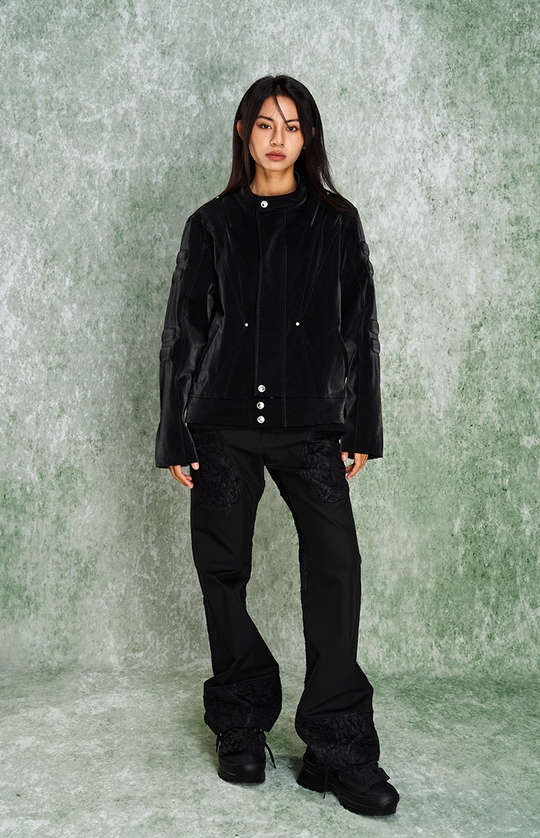 YADcrew x SmallTownKid 3D Cotton Special Texture Leather Jacket