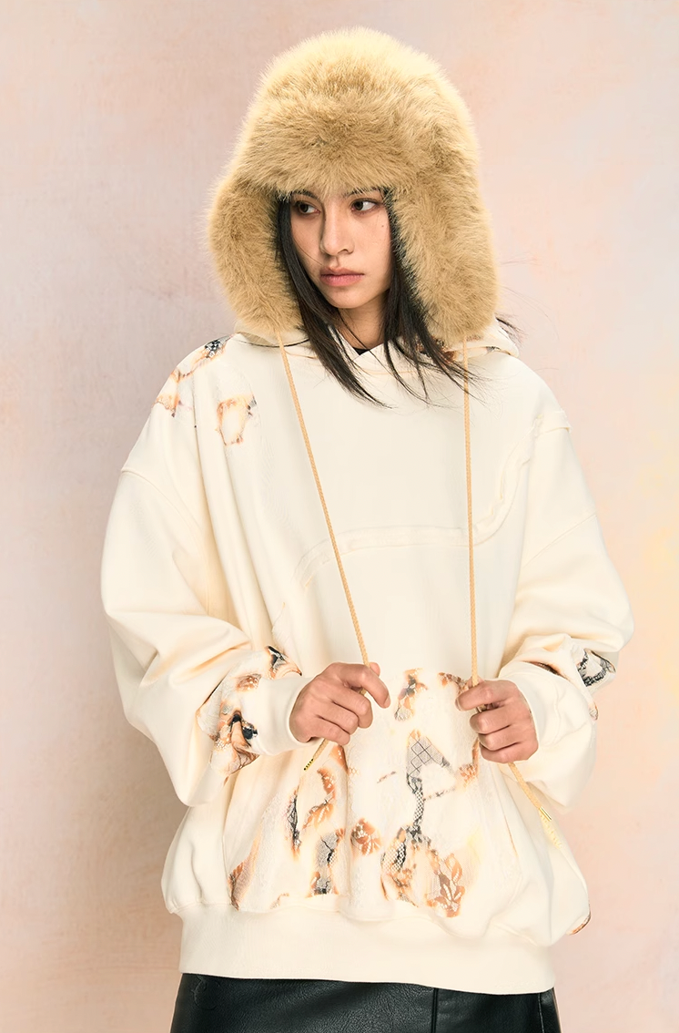 YADcrew Fire Burn Lace Broken Seam Hoodie