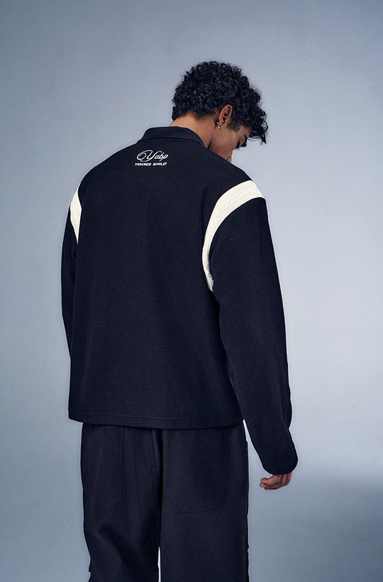 YADcrew x BIPOLAR Patchwork Embroidery Long Sleeve Polo Shirt