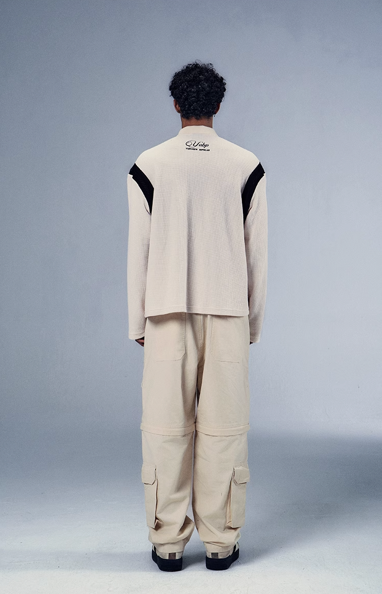 YADcrew x BIPOLAR Patchwork Embroidery Long Sleeve Polo Shirt