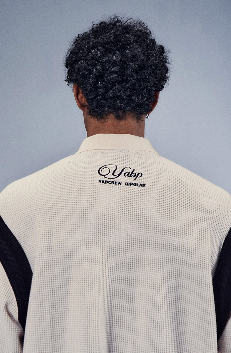 YADcrew x BIPOLAR Patchwork Embroidery Long Sleeve Polo Shirt