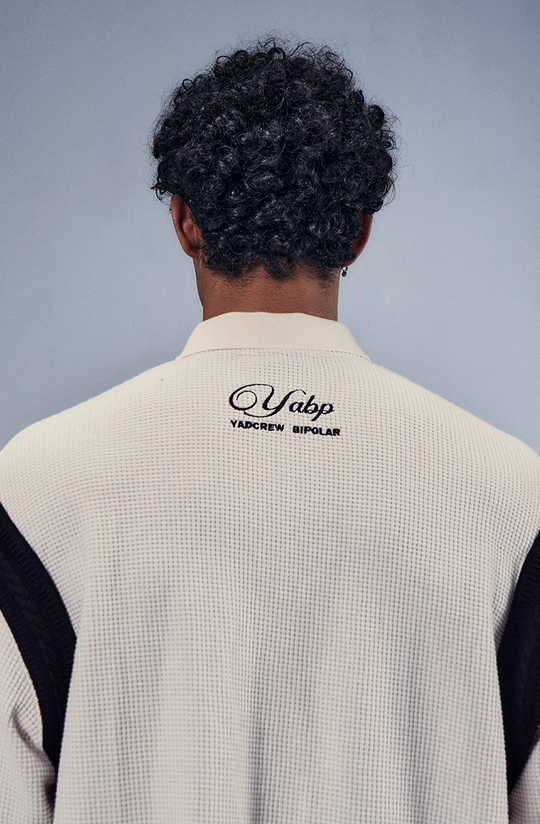 YADcrew x BIPOLAR Patchwork Embroidery Long Sleeve Polo Shirt