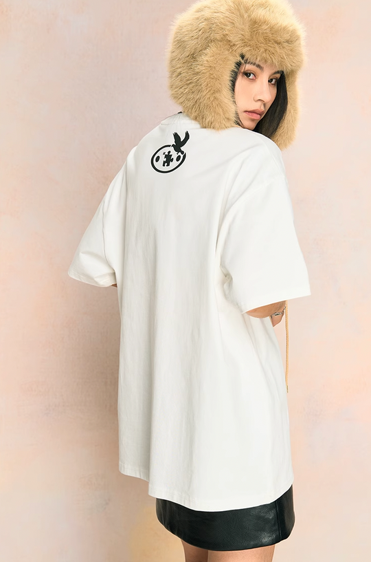 YADcrew Peace Dove Embroidered Pellet Foam Printed Tee