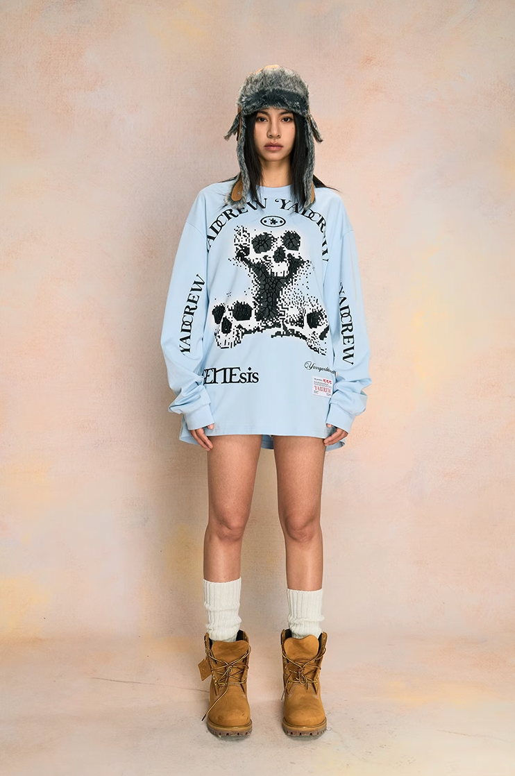 YADcrew Skeleton Print Long Sleeve Tee