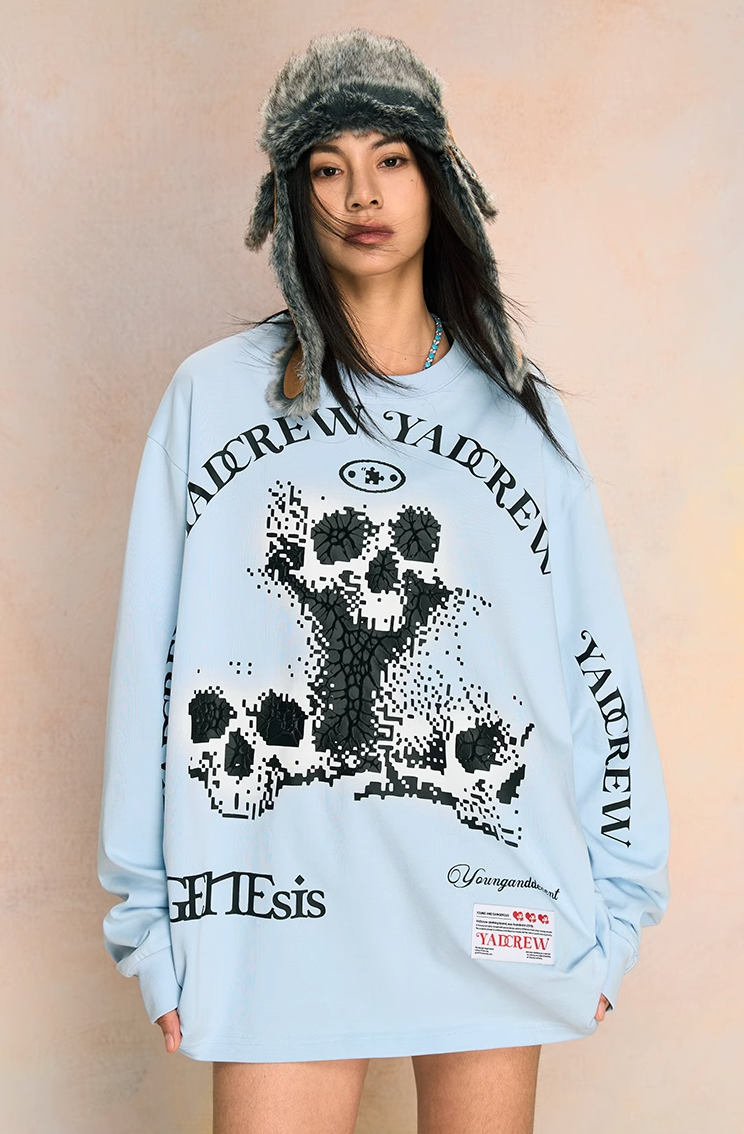 YADcrew Skeleton Print Long Sleeve Tee