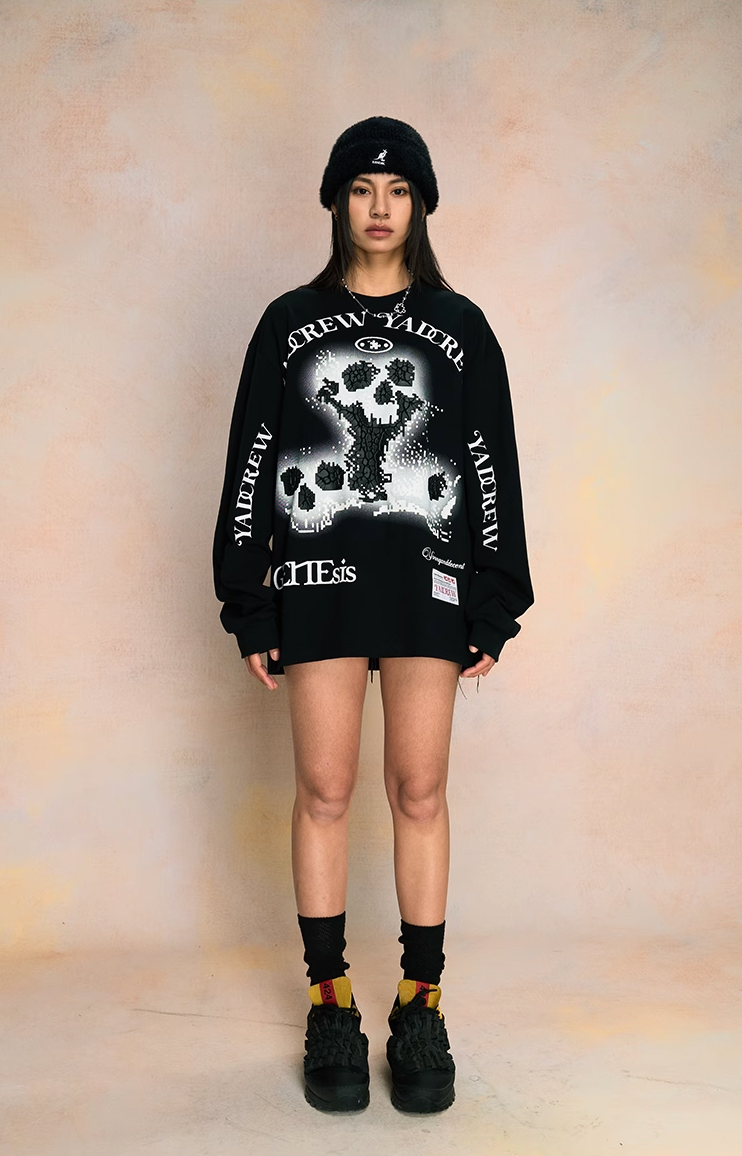 YADcrew Skeleton Print Long Sleeve Tee