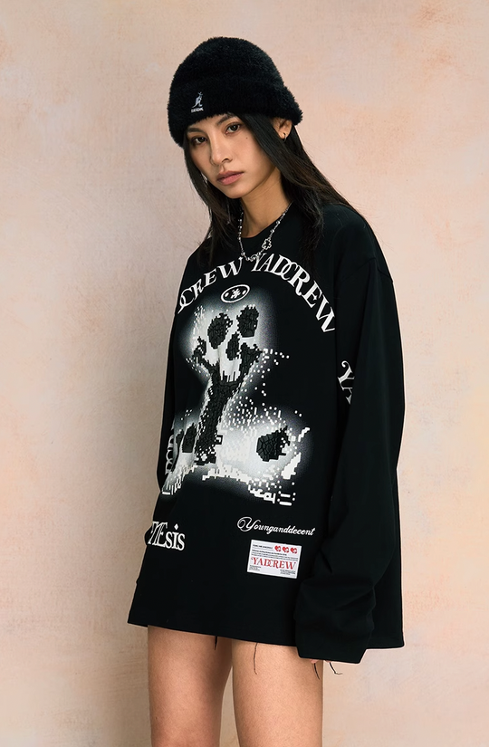YADcrew Skeleton Print Long Sleeve Tee
