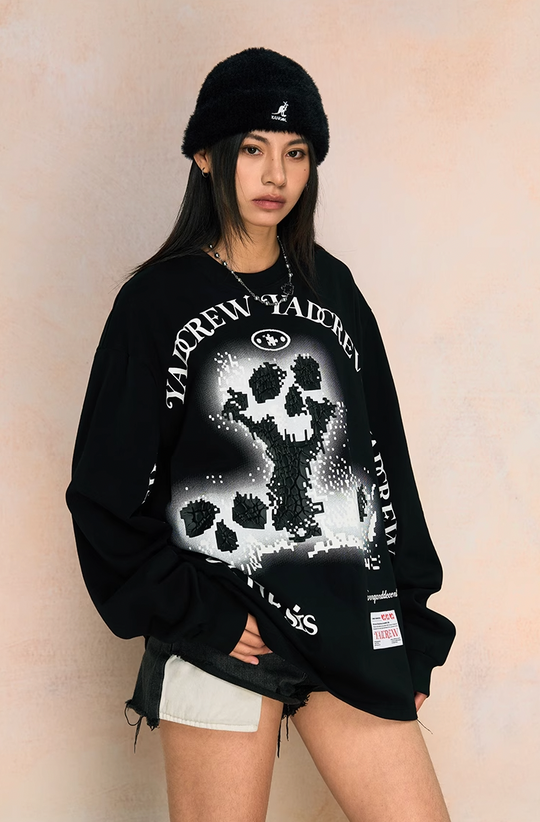 YADcrew Skeleton Print Long Sleeve Tee