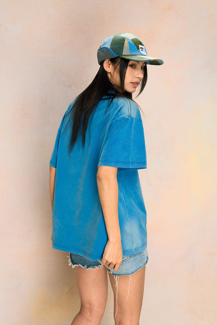 YADcrew Washed & Sprayed Angel Patch Embroidery Print Tee