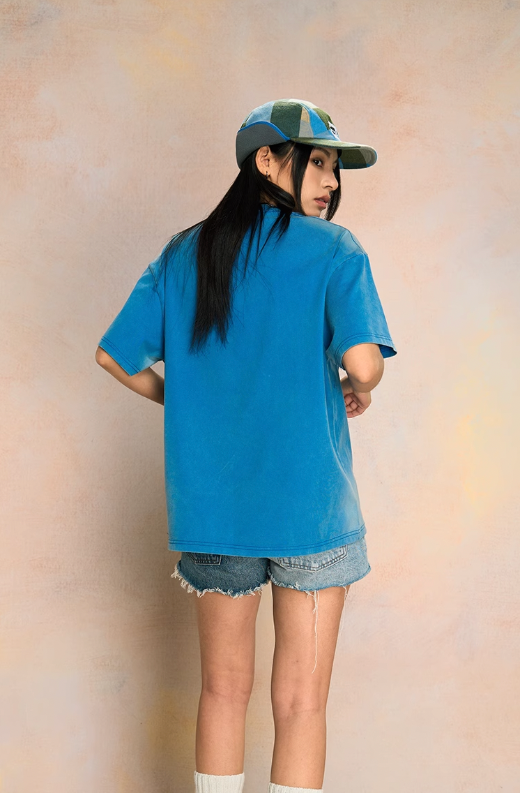 YADcrew Washed & Sprayed Angel Patch Embroidery Print Tee