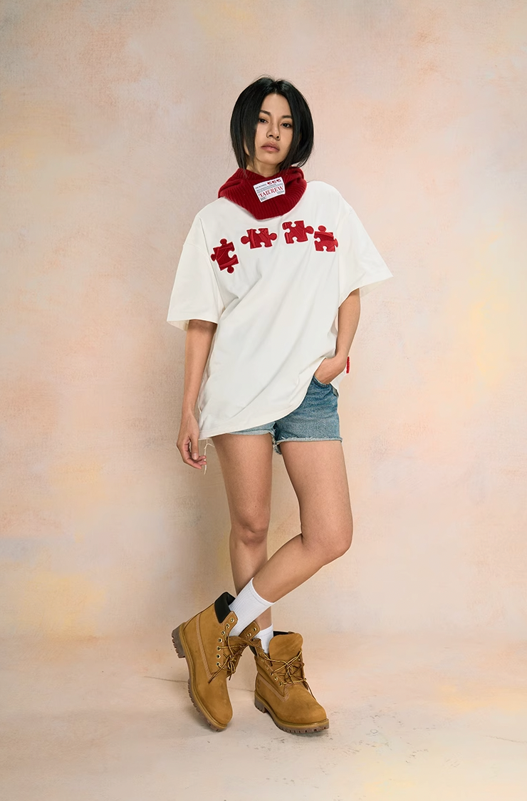 YADcrew Jigsaw 3D Texture Embroidery Tee
